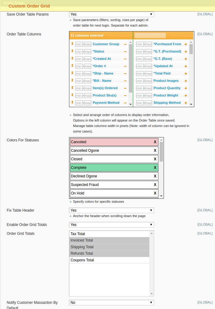 Custom Order Table