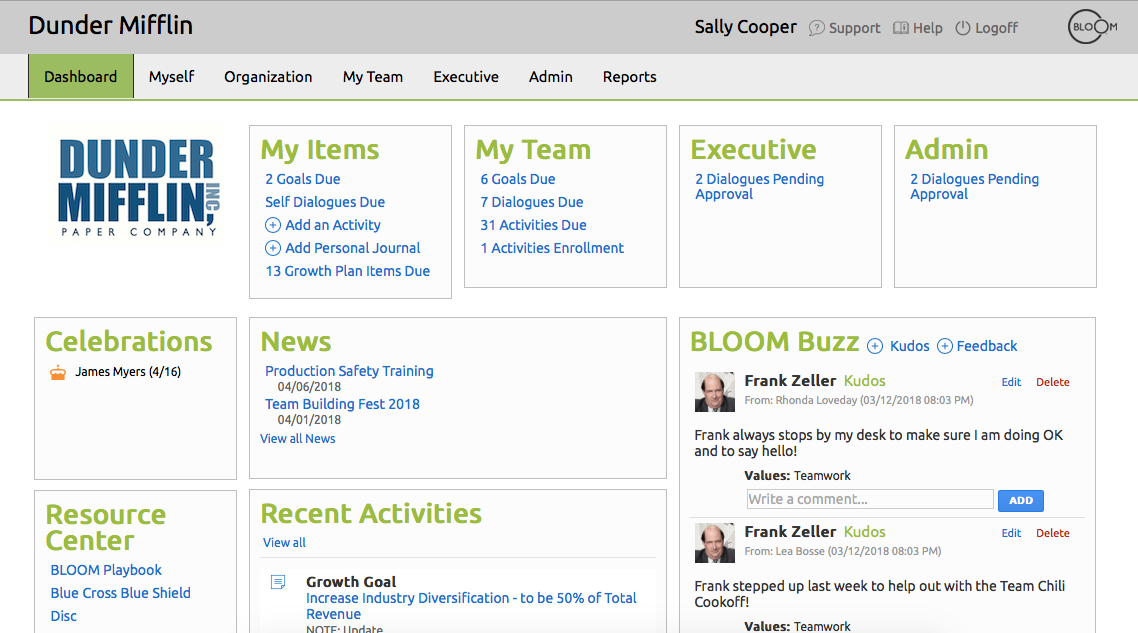 Viewing Peer Kudos and Feedback BLOOM