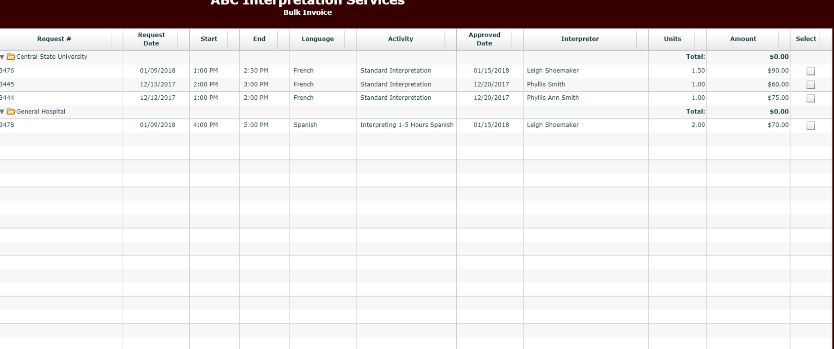 bulk invoicing in billings pro